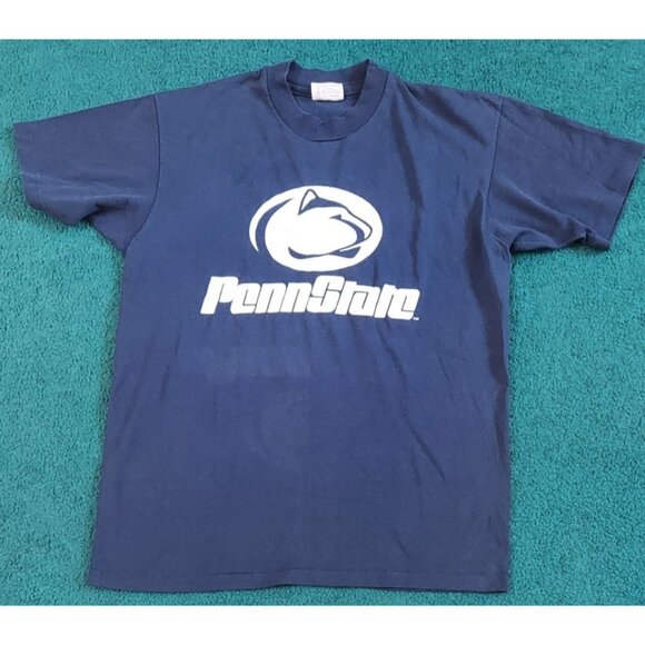 Vintage Penn State Single Stitch T-shirt Thick White Graphic Size L Made In USA - Picture 1 of 6
